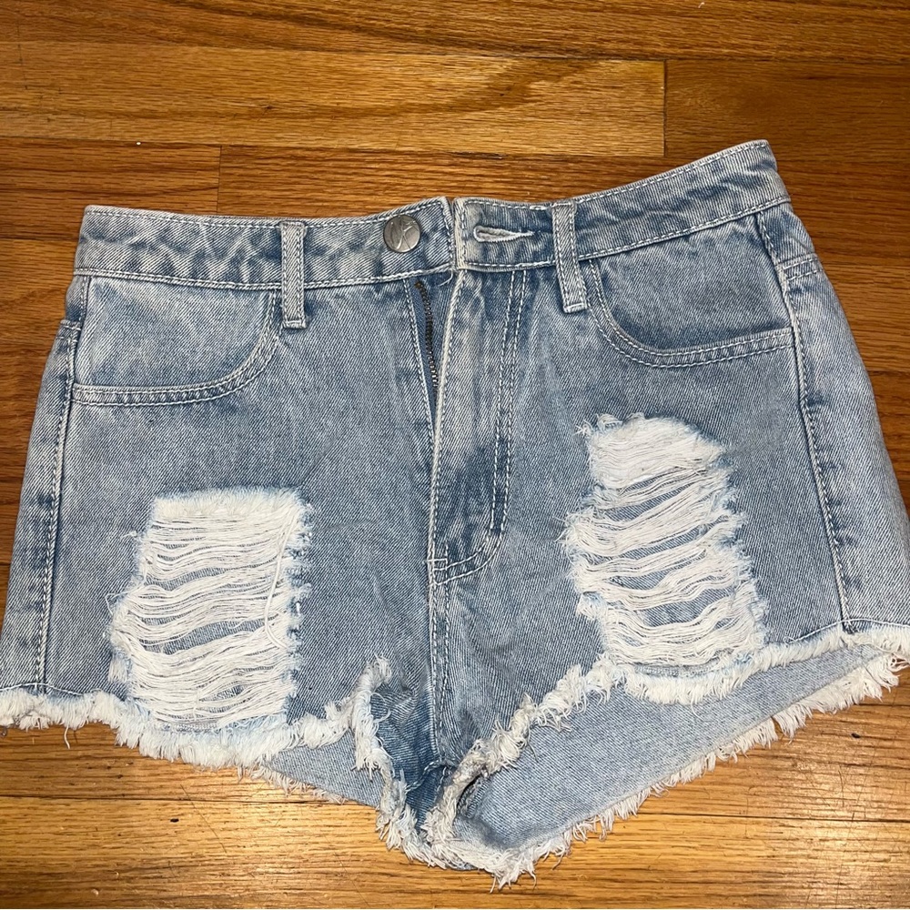 Distressed High Waist Denim Shorts
